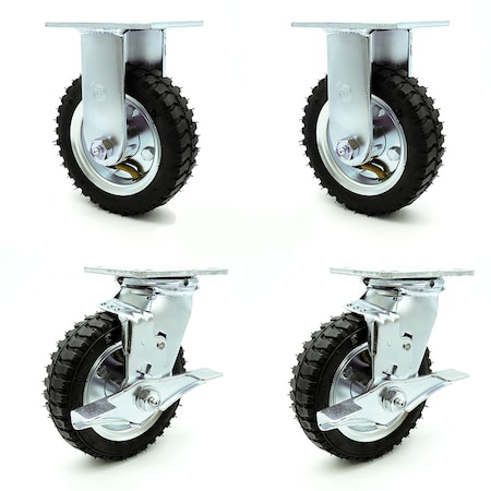 Service Caster 6 Inch Black Pneumatic Wheel Caster Swivel with Brakes and 2 Rigid SCC, 2PK SCC-100S150-PNB-TLB-2-R150-2